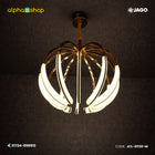 Jago modern hanging chandelier featuring an open sphere frame with curved golden arms and integrated warm LED lighting, model JCL-61130-M.