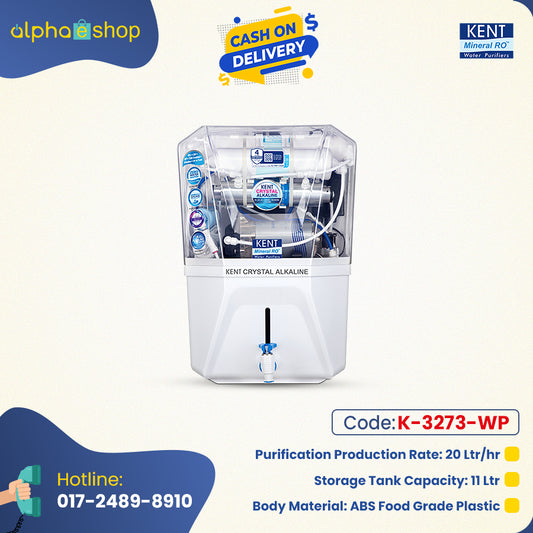 KENT CRYSTAL ALKALINE 11L RO + UV + UF + TDS Control (White) K-3273-WP