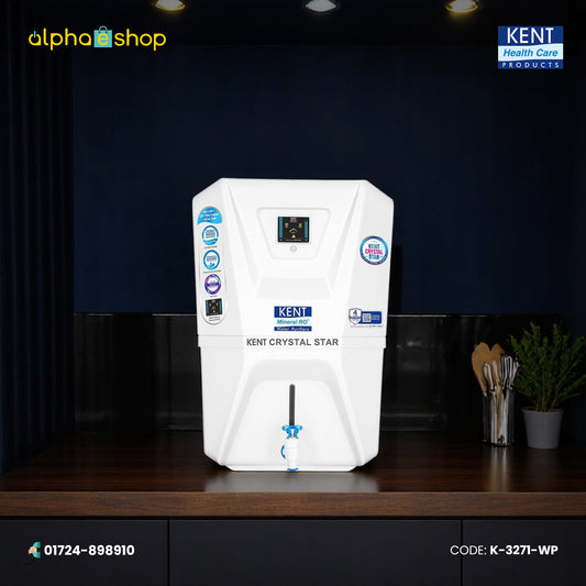 KENT Crystal Star smart RO water purifier in white with digital display and mineral ROT technology. Available at Alphaeshop.