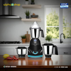KENT TrueMix-W 750W Mixer Grinder (K-1002-MG) in black with 3 stainless steel jars. Available at Alphaeshop.