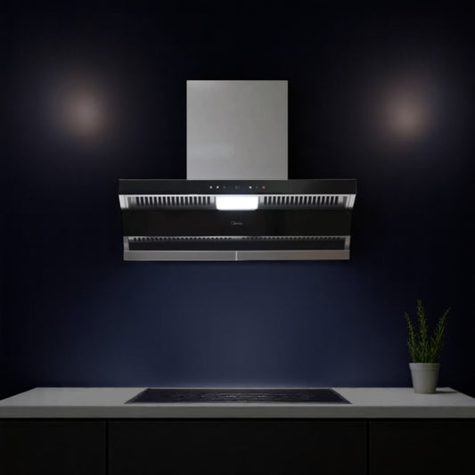 Midea CQ5 36-inch steam wash cooker hood in black, featuring a sleek design and touch controls. Available at Alphaeshop.