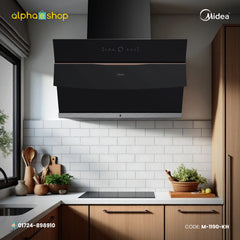 Midea CXW-240-B68 29-inch steam wash cooker hood in black. High-efficiency kitchen ventilation available at Alphaeshop.