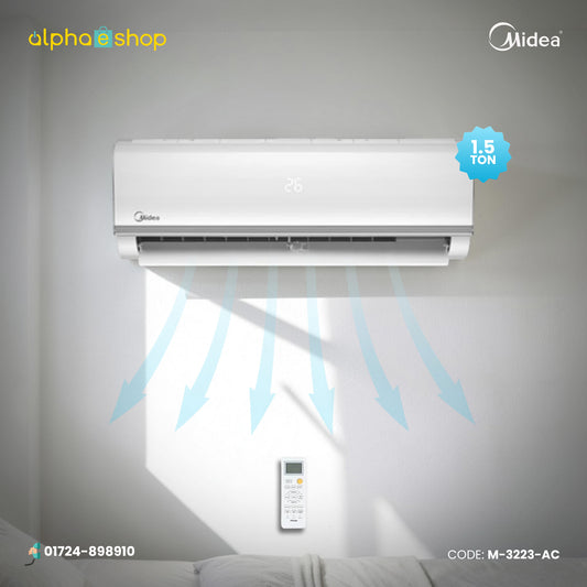 Midea MSA-18CRN 1.5 Ton non-inverter wall type split air conditioner in white with remote control.