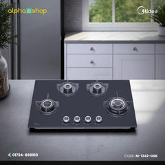 Midea Magnificus 80GF503 32-inch four-burner gas stove in black finish. Available at Alphaeshop.