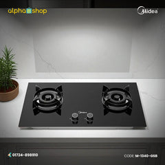 Midea Q57 30-inch double gas burner in black finish. Available at Alphaeshop.