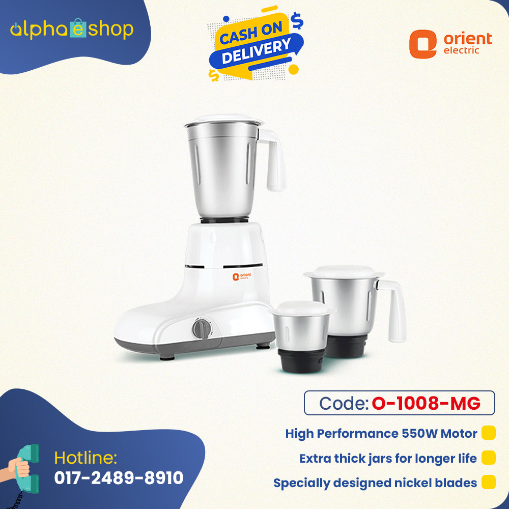 Orient AQUILLA 3 Jar, 550 W Mixer Grinder ( White ) O-1008-MG