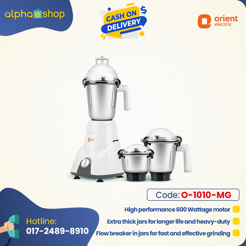 Orient Amaze 600-Watt Mixer Grinder with 3 Jars (White/Grey) O-1010-MG