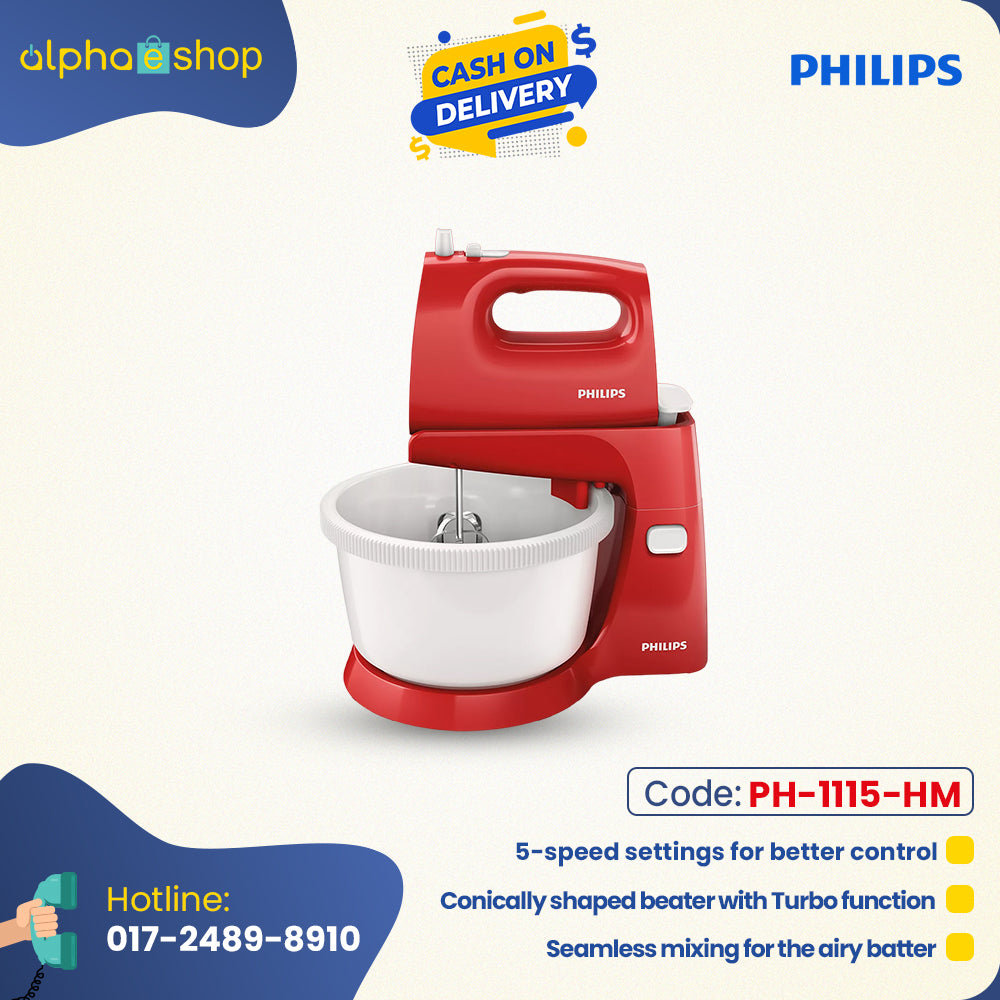 Philips HR1559 Hand Mixer Egg Beater With Bowl Red PH 1115 HM