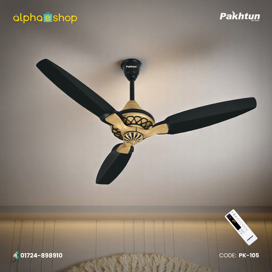 Pakhtun Pasha 52-inch BLDC Inverter Ceiling Fan (Black/Golden) | PK-105