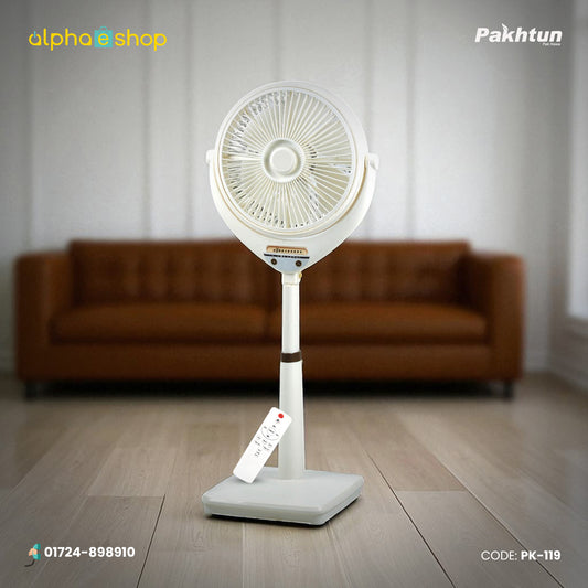Pakhtun Louver 14-Inch High Speed Pedestal Stand Fan With Remote (White) | PK-119
