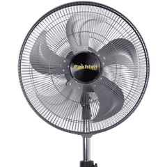 Pakhtun 18-Inch High Speed Stand Fan in grey featuring a 5-blade design, protective wire grill, and adjustable height stand.