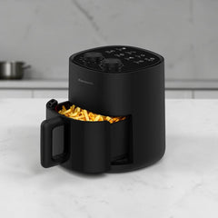 Panasonic NF-CC450KUA 4.5L black air fryer with dual control dials and pull-out cooking basket.
