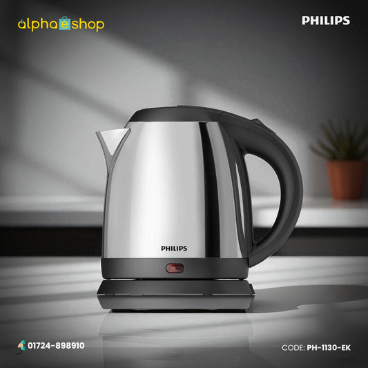 Philips Daily Collection stainless steel electric jug kettle and tea maker with power indicator light, model HD9306/03.