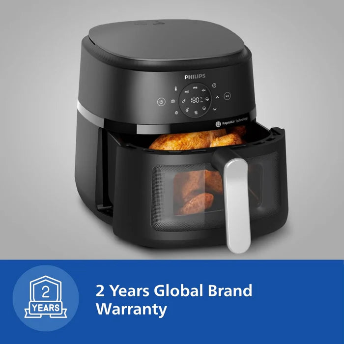 Philips NA120/00 4.2L black airfryer with Rapid Air Technology, digital controls, viewing window and 2-year warranty.
