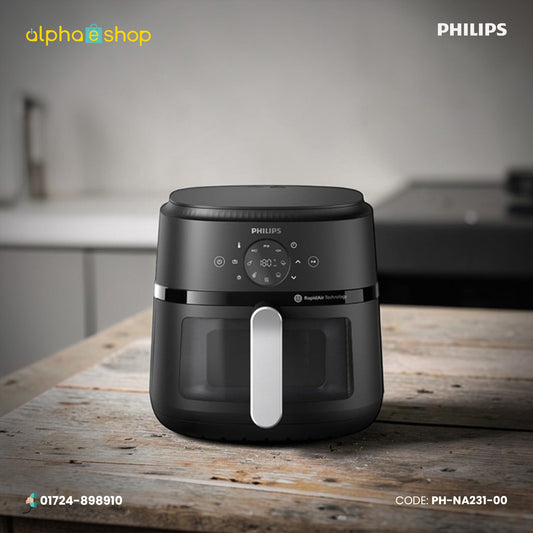 Philips 6.2L digital XL air fryer with Rapid Air technology in matte black. Premium kitchen appliance at Alphaeshop.