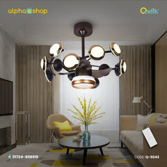 Qulik 48" Modern Chandelier Retractable Invisible Blade Silent 3 Color Change LED Remote Ceiling Fan (Black) Q-5043