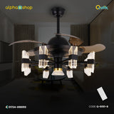 Qulik 48" Modern Chandelier Retractable Invisible Blade Silent 3 Color Change LED Remote Ceiling Fan (Black) Q-6061-B