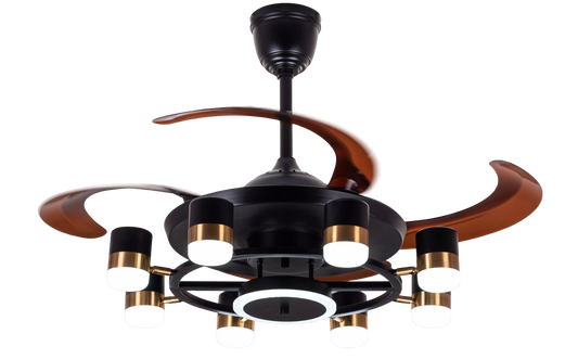Qulik 48" Crystal Chandelier Retractable Invisible Blade Silent 3 Color Change LED Remote Ceiling Fan (Black) | Q-K6503-BK