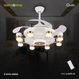 Qulik 48 Inch Modern Chandelier Retractable Invisible Blade Silent 3 Color Change LED Remote Ceiling Fan (white) Q-6073-W