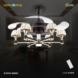 Qulik 48 Inch Modern Chandelier Retractable Invisible Blade Silent 3 Color Change LED Remote Ceiling Fan (Black & Golden) Q-6078