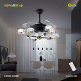 Qulik 48" Modern Chandelier Retractable Invisible Blade Silent 3 Color Change LED Remote Ceiling Fan (Black) Q-6217