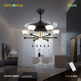 Qulik 48 Inch Modern Chandelier Retractable Invisible Blade Silent 3 Color Change LED Remote Ceiling Fan (Black) Q-6289