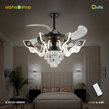 Qulik 48" Modern Chandelier Retractable Invisible Blade Silent 3 Color Change LED Remote Ceiling Fan (Black) Q-6291