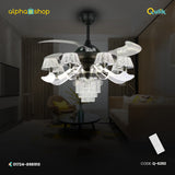Qulik 48 Inch Modern Chandelier Retractable Invisible Blade Silent 3 Color Change LED Remote Ceiling Fan (Black) Q-6292