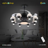 Qulik 48" Modern Chandelier Retractable Invisible Blade Silent 3 Color Change LED Remote Ceiling Fan (Black) Q-6293
