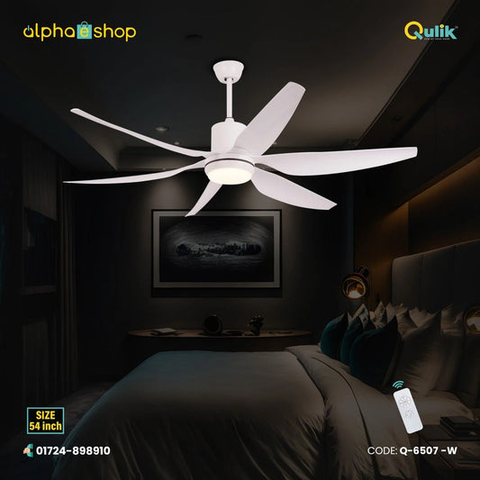 Qulik Silex 54"- Modern Decorative Silent ABS Blade Under light with Remote Ceiling Fan (White) Q-6507-W