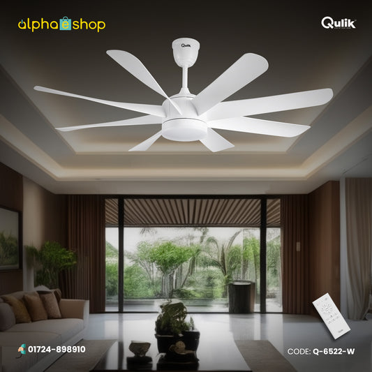 Qulik Helix UL 60"- Modern Decorative Silent ABS Blade Under light with Remote Ceiling Fan (White) Q-6522-W