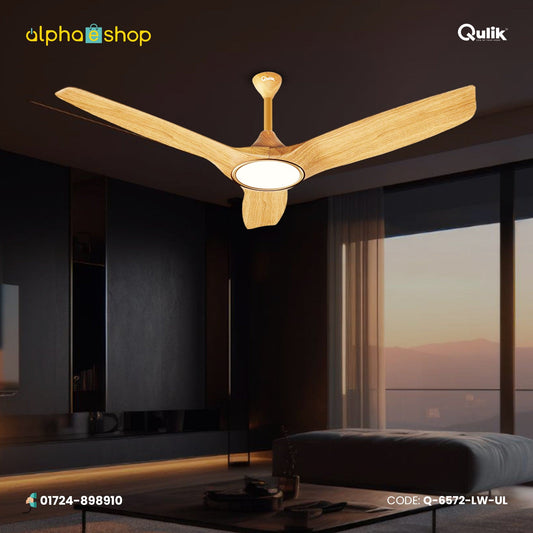 Qulik Aerovane UL 52" Modern Decorative Silent ABS Blade Remote Under Light Ceiling Fan (Light Wood) Q-6572-LW-UL