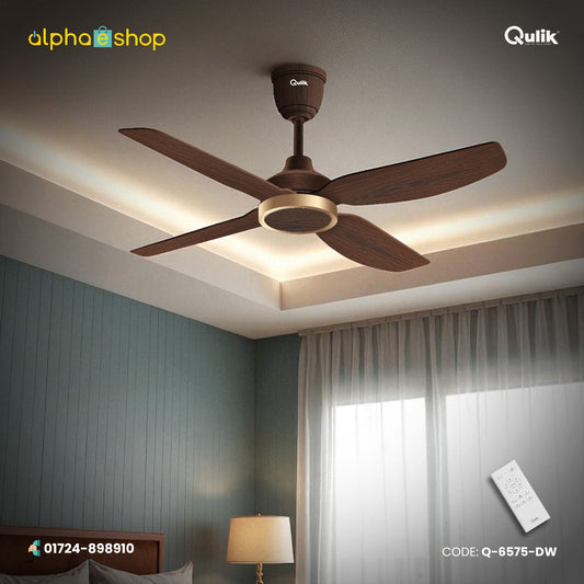 Qulik Windora 56" Decorative Energy Saving BLDC Remote Control Ceiling Fan (Dark Wood) | Q-6575-DW