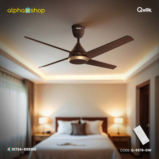 Qulik Alpha Edge 4B 53"- Decorative Energy Saving BLDC Remote Control Ceiling Fan (Dark Wood) | Q-6576-DW