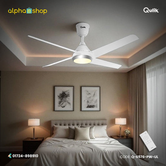 Qulik Alpha Edge 4B 53"- Decorative Energy Saving BLDC Remote Control Underlight Ceiling Fan (Parle White) | Q-6576-PW-UL
