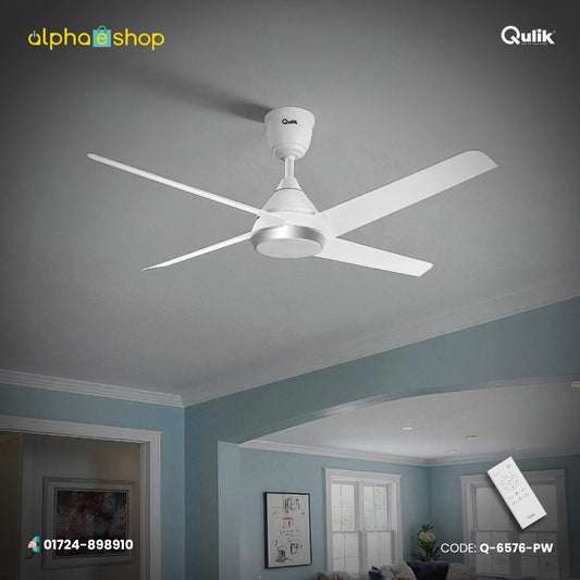 Qulik Alpha Edge 4B 53"- Decorative Energy Saving BLDC Remote Control Ceiling Fan (Parle White) | Q-6576-PW