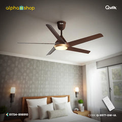 Qulik Alpha Edge 5B 53"- Decorative Energy Saving BLDC Remote Control Ceiling Fan (Dark Wood) | Q-6577-DW-UL