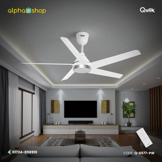 Qulik Alpha Edge 5B 53"- Decorative Energy Saving BLDC Remote Control Ceiling Fan (Parle White) | Q-6577-PW