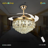 Qulik 48 Inch Crystal Chandelier Retractable Invisible Blade MP3 Silent 3 Color Change LED Remote Ceiling Fan (Golden) Q-7897