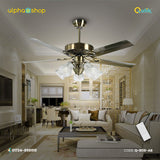 Qulik 52" Glass Flower Design Lampshade Pure Copper Movement Remote Control LED Ceiling Fan Q-8118-AB