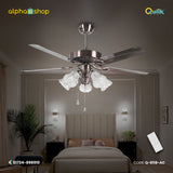 Qulik 52" Glass Flower Design Lampshade Pure Copper Movement Remote Control LED Ceiling Fan Q-8118-AC