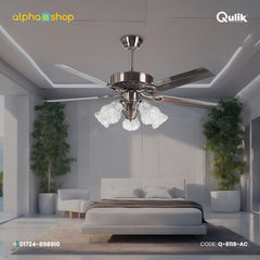Qulik Luxoria UL 52" -Glass Flower Lampshade Copper Motor Remote Control Under-light Ceiling Fan Q-8118-AC