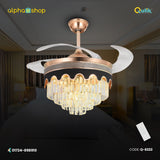 Qulik 48" Crystal Chandelier Retractable Invisible Blade MP3 Silent 3 Color Change LED Remote Ceiling Fan (Golden) Q-8222
