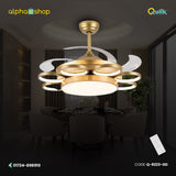 Qulik 48 Inch Modern Chandelier Retractable Invisible Blade Silent 3 Color Change LED Remote Ceiling Fan (Golden) Q-8223-GD