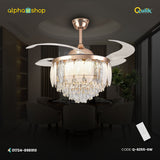 Qulik 48" Crystal Chandelier Retractable Invisible Blade MP3 Silent 3 Color Change LED Remote Ceiling Fan (Golden) Q-8255-SW
