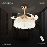 Qulik C08 48" Crystal Chandelier Retractable Invisible Blade MP3 Silent 3 Color Change LED Remote Ceiling Fan (Golden) Q-8268 - Elegant Crystal Ceiling Fan in Golden Finish