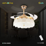 Qulik 48" Crystal Chandelier Retractable Invisible Blade MP3 Silent 3 Color Change LED Remote Ceiling Fan (Golden) Q-8268
