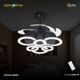 Qulik 48 inch Modern Chandelier Retractable Invisible Blade Silent 3 Color Change LED Remote Ceiling Fan Q-8300-BK