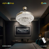 Qulik 48" Crystal Chandelier Retractable Invisible Blade MP3 Silent 3 Color Change LED Remote Ceiling Fan Q-8307