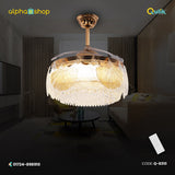 Qulik 48" Crystal Chandelier Retractable Invisible Blade MP3 Silent 3 Color Change LED Remote Ceiling Fan (Golden) Q-8310